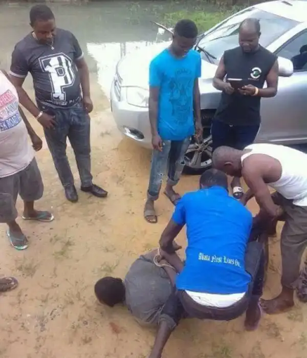 Church Members Pray for Man Who was Caught Stealing at a Church in Warri, Delta State (Photos)